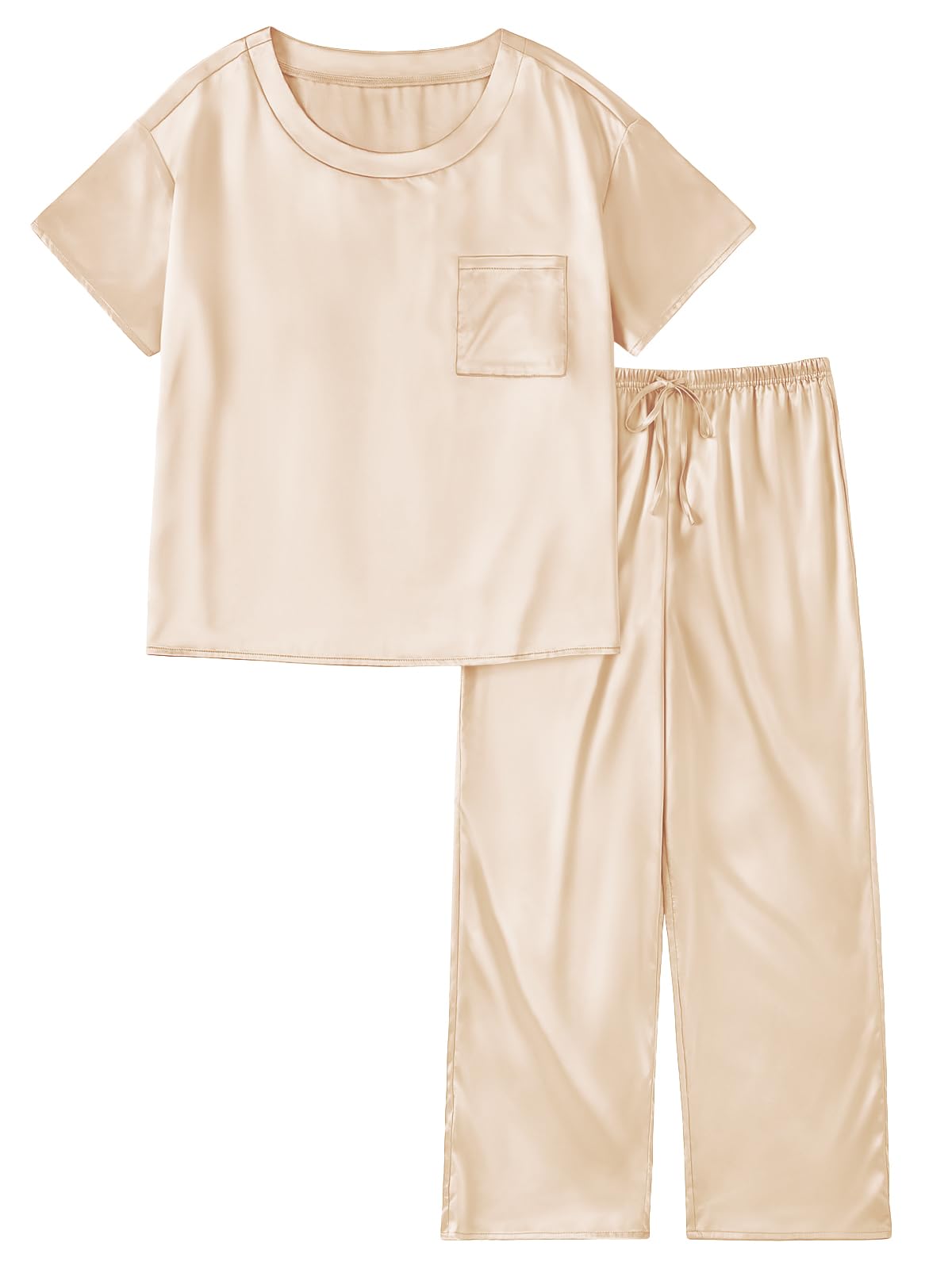 LILLUSORY Womens Pajama Sets 2 Piece Satin Lounge Sets Cute Summer Pjs Silk Comfy Loungewear Champagne